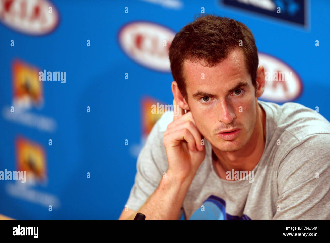 Melbourne, Australia. Xi gen, 2014. La Gran Bretagna di Andy Murray partecipa a una conferenza stampa in vista del 2014 Australian Open di tennis nel torneo di Melbourne, Australia, il 11 gennaio 2014. Credito: Li Peng/Xinhua/Alamy Live News Foto Stock