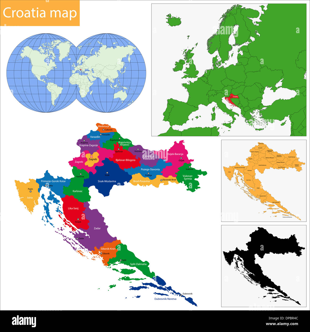 Mappa di divisioni amministrative della Repubblica di Croazia Foto Stock