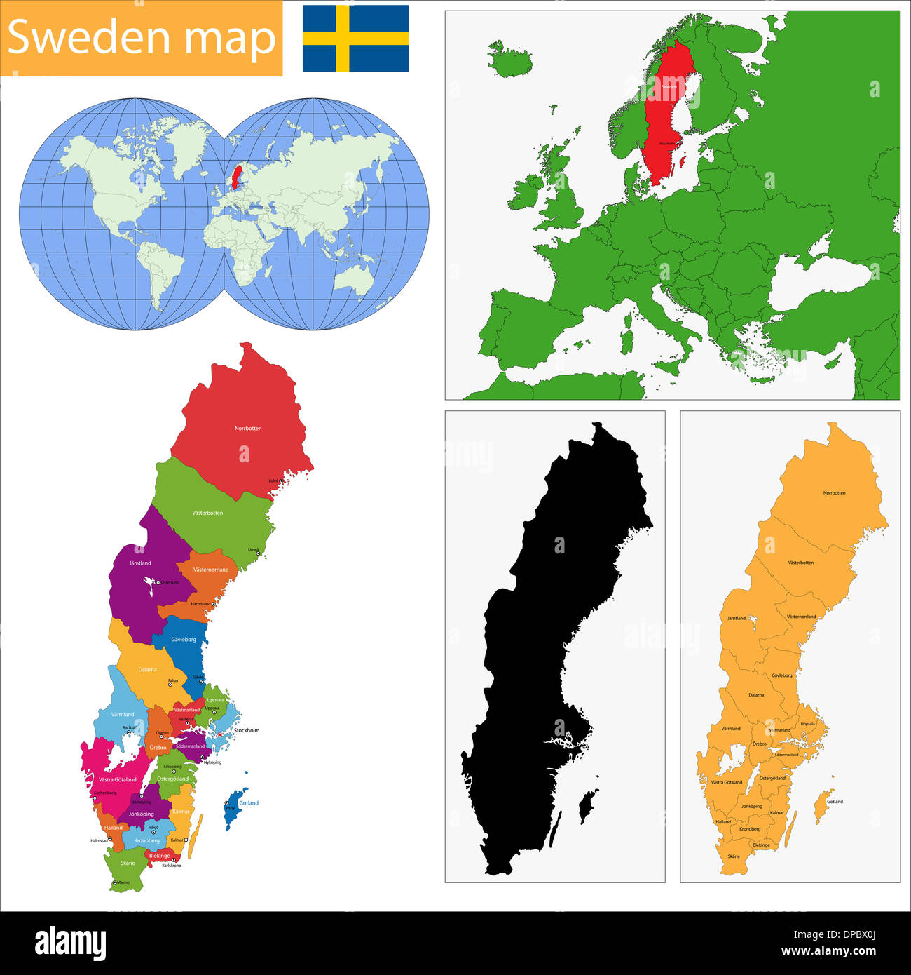 Mappa di Svezia Foto Stock