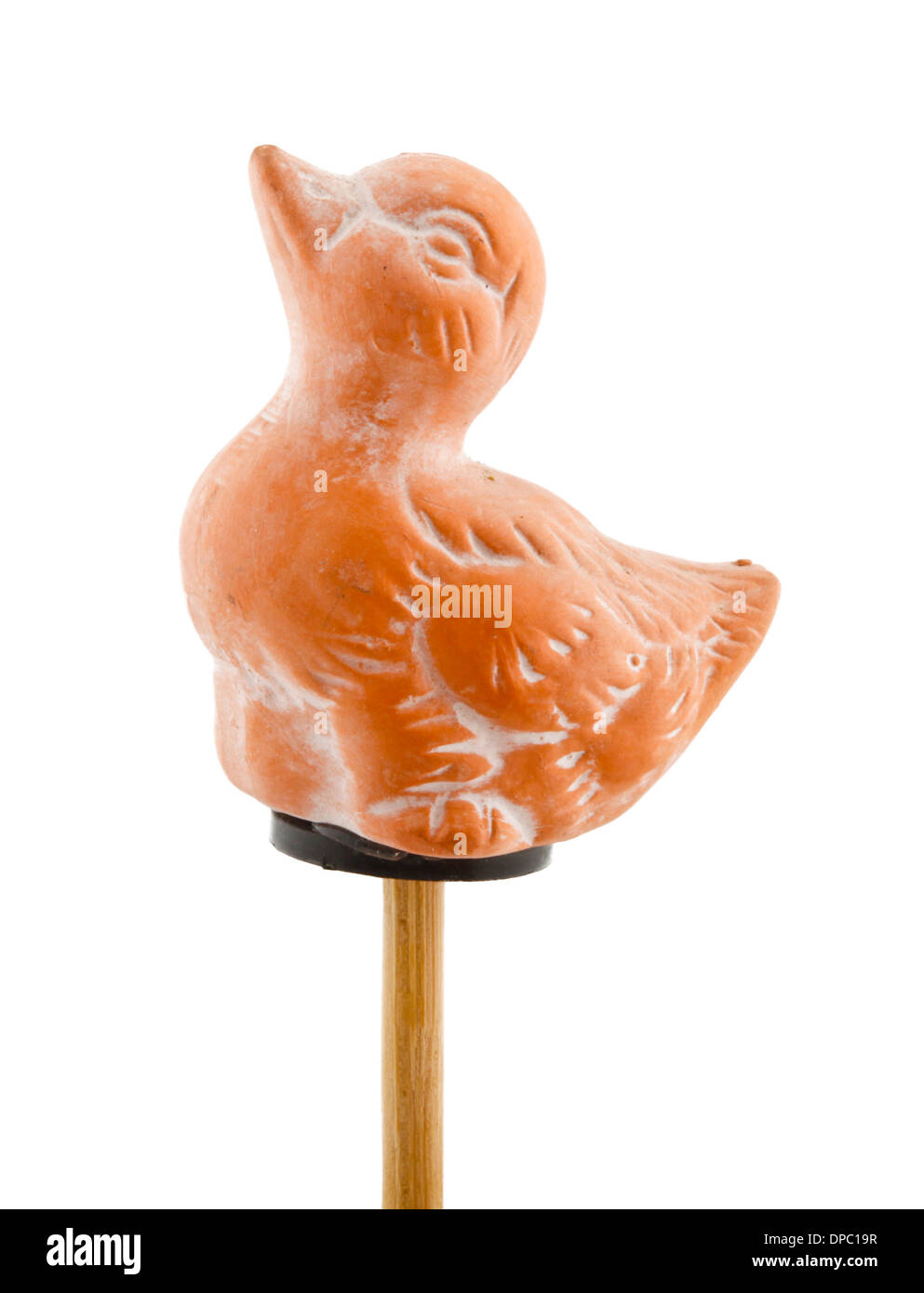 Anatra isolato in argilla sul bastone di legno Foto Stock