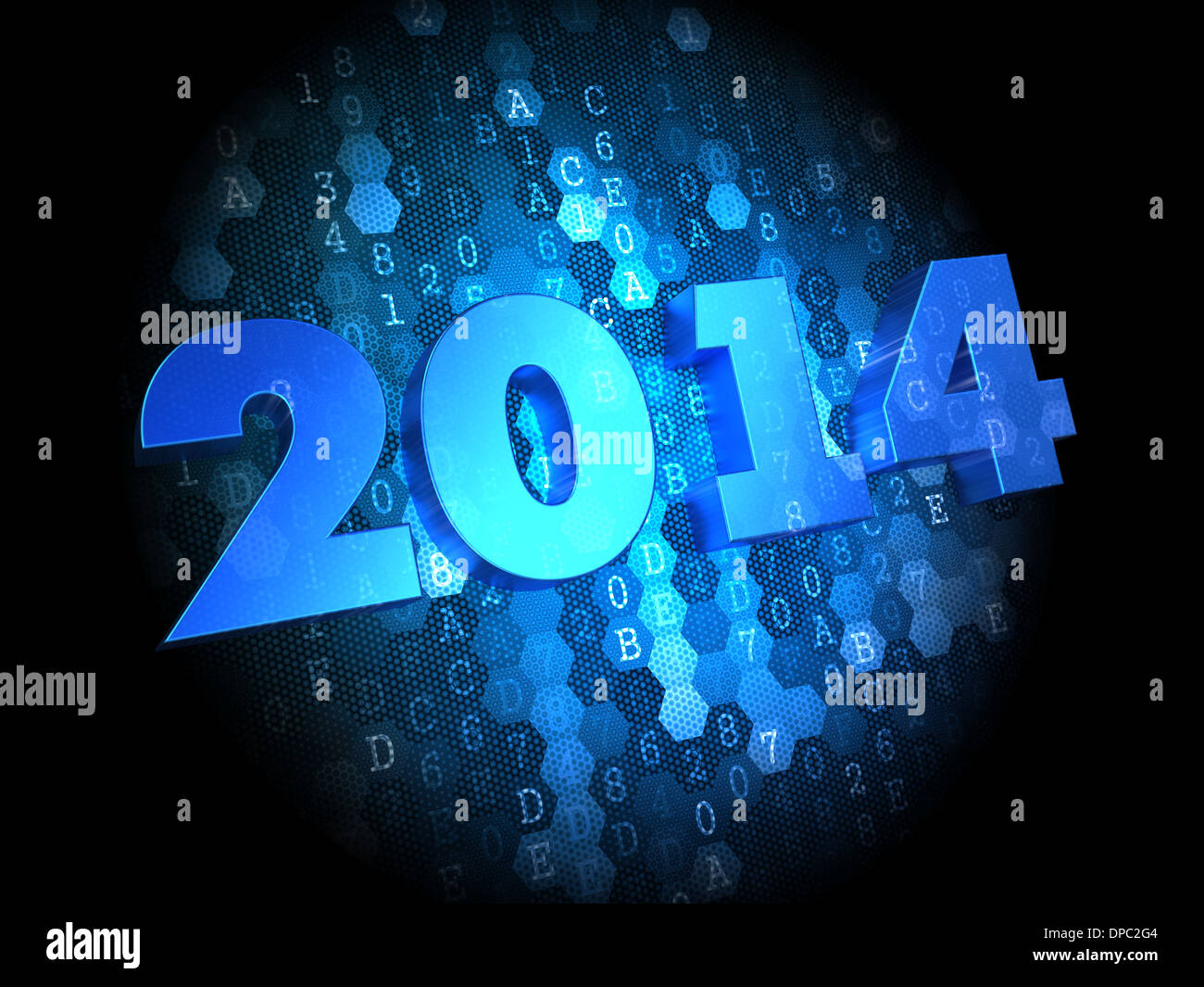 2014 Anno - Colore Blu testo scuro su sfondo digitale. Foto Stock