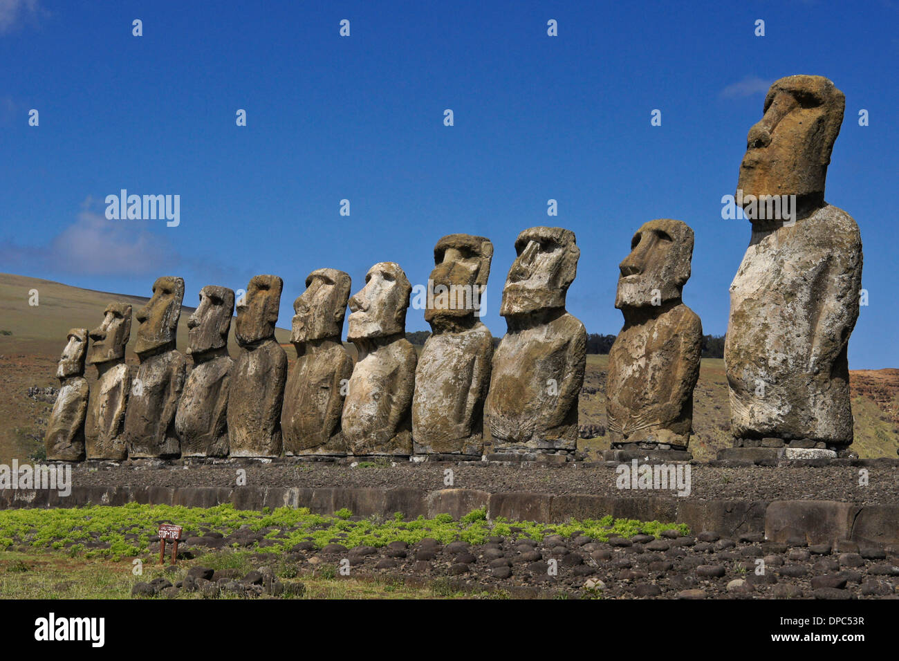 Moai a Ahu Tongariki, Isola di Pasqua, Cile Foto Stock