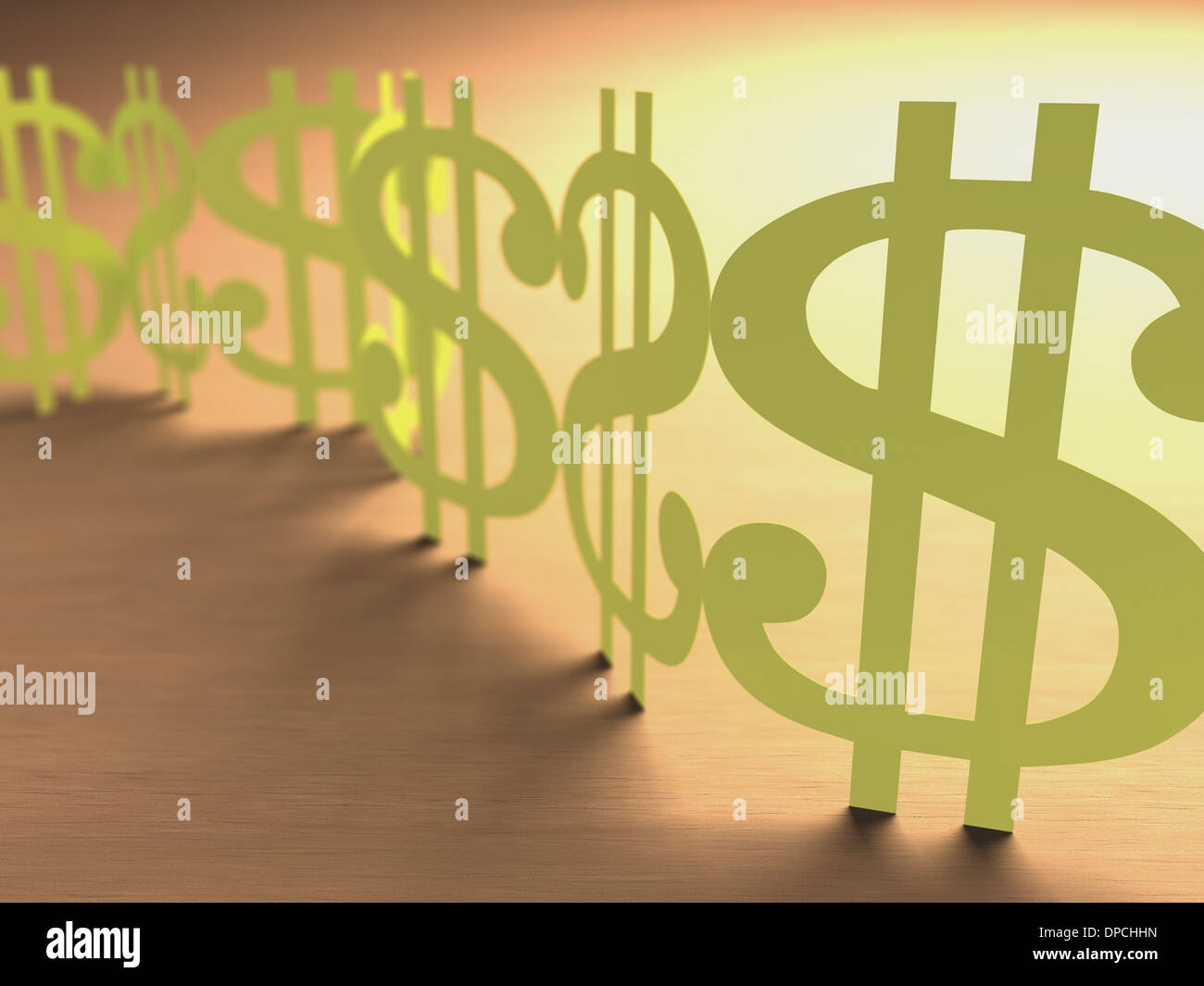 Taglio carta costituente il segno di denaro. Foto Stock