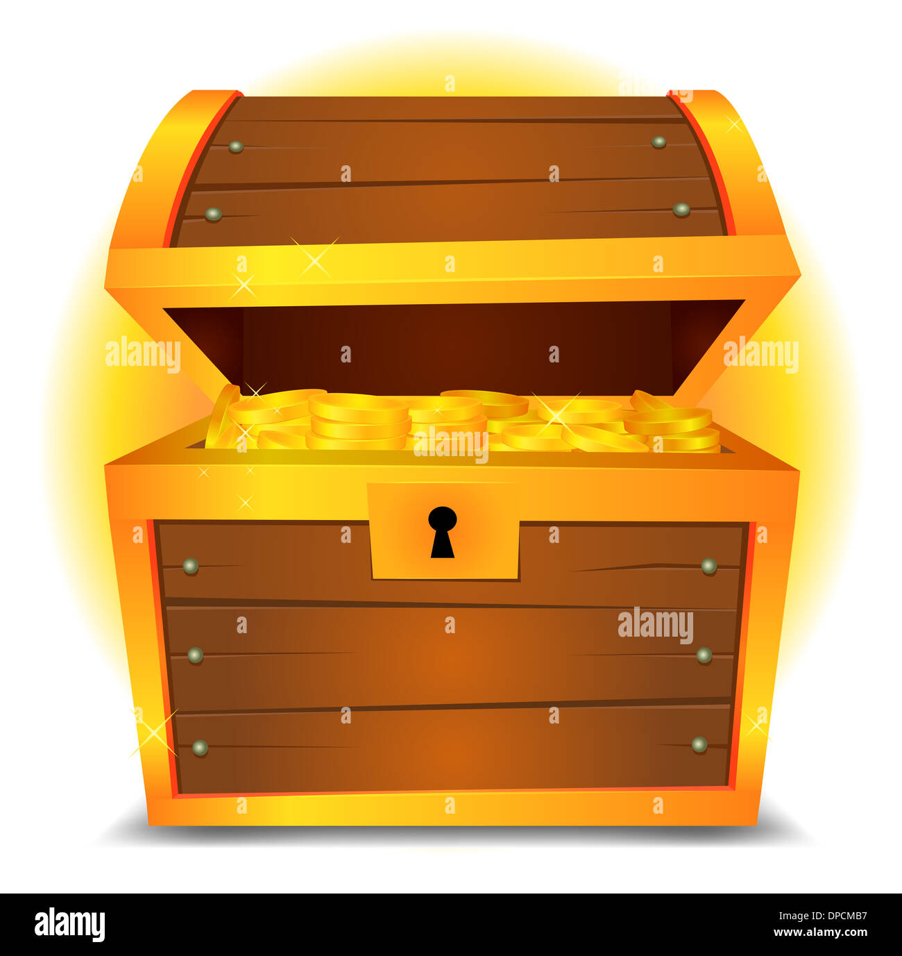Illustrazione di un cartoon scrigno con monete d oro Foto Stock