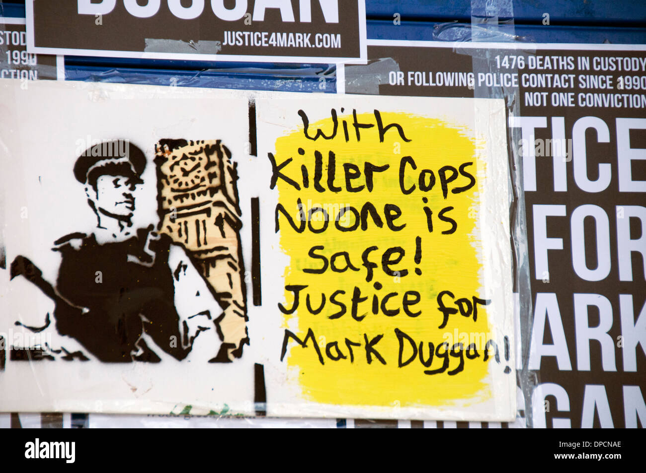 Veglia per Mark Duggan shot 2011 dal funzionario di polizia a seguito inchiesta sentenza del lecito uccidere Jan 11 2014 Tottenham Londra Foto Stock