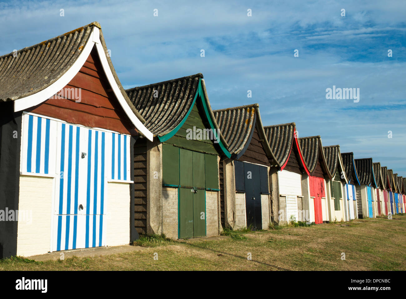 Pittoresca spiaggia di capanne a Mablethorpe, Lincolnshire, Regno Unito. Foto Stock