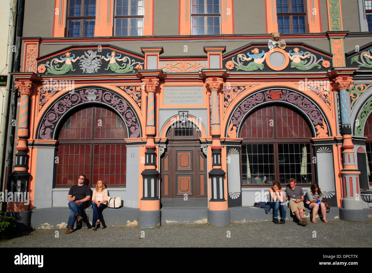 Cranach-Haus presso la piazza del mercato, Weimar, Germania, Europa Foto Stock