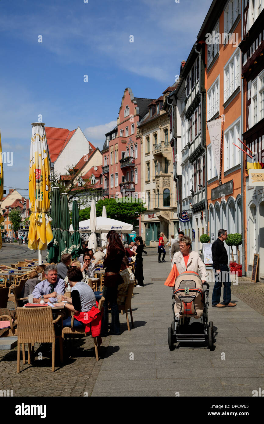 Caffetterie, Domstrasse a Domplatz, Erfurt, Turingia, Germania, Europa Foto Stock