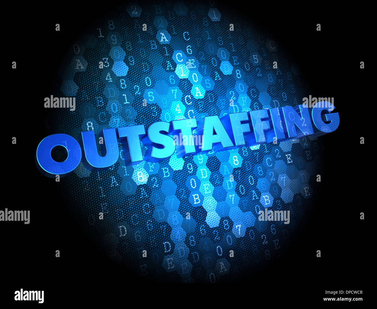 Concetto Outstaffing sul blu scuro dello sfondo digitale. Foto Stock