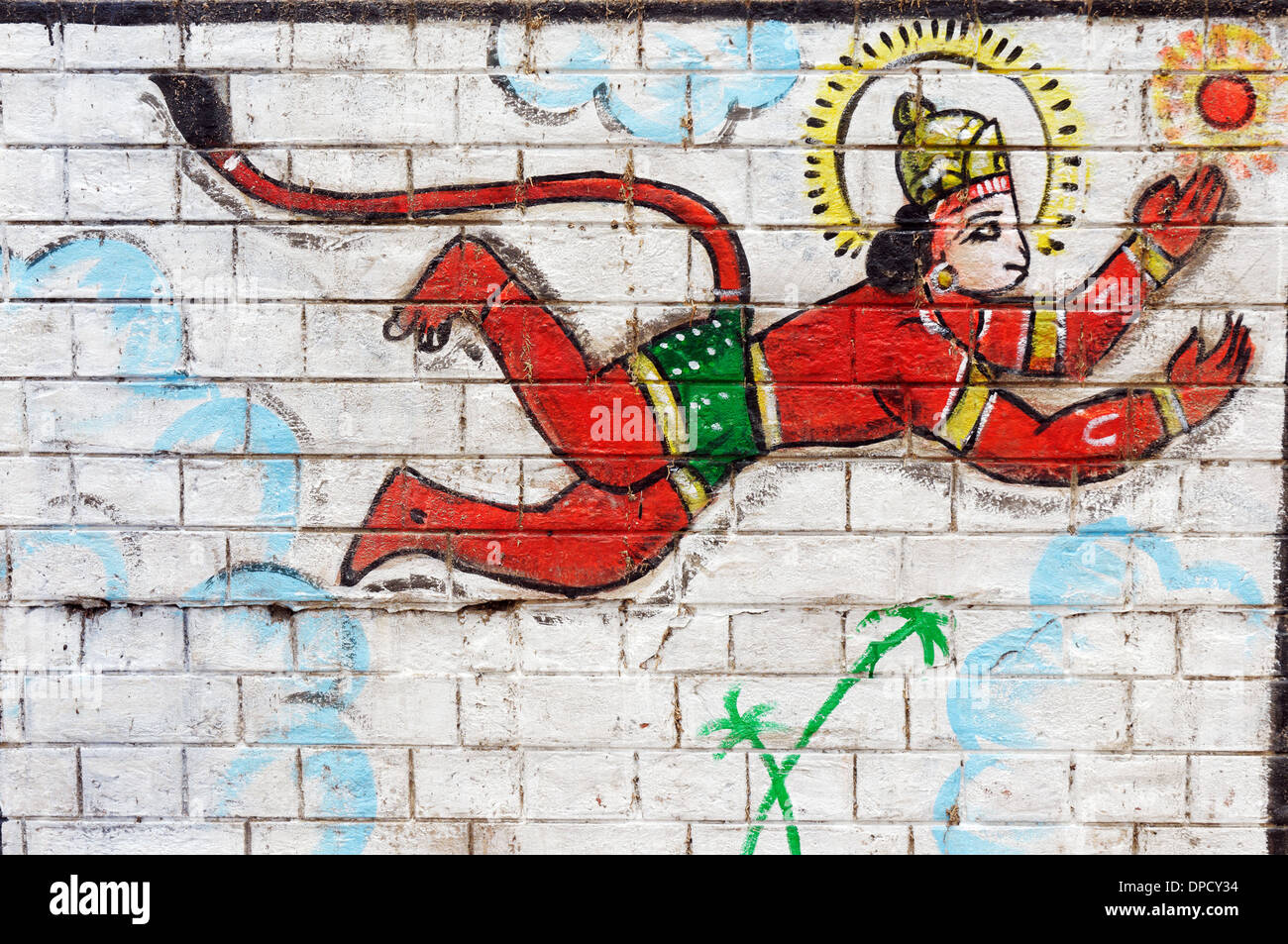 Un murale della scimmia avatar di dio Hanuman Foto Stock Un murale della scimmia avatar di dio Hanuman Foto Stock
