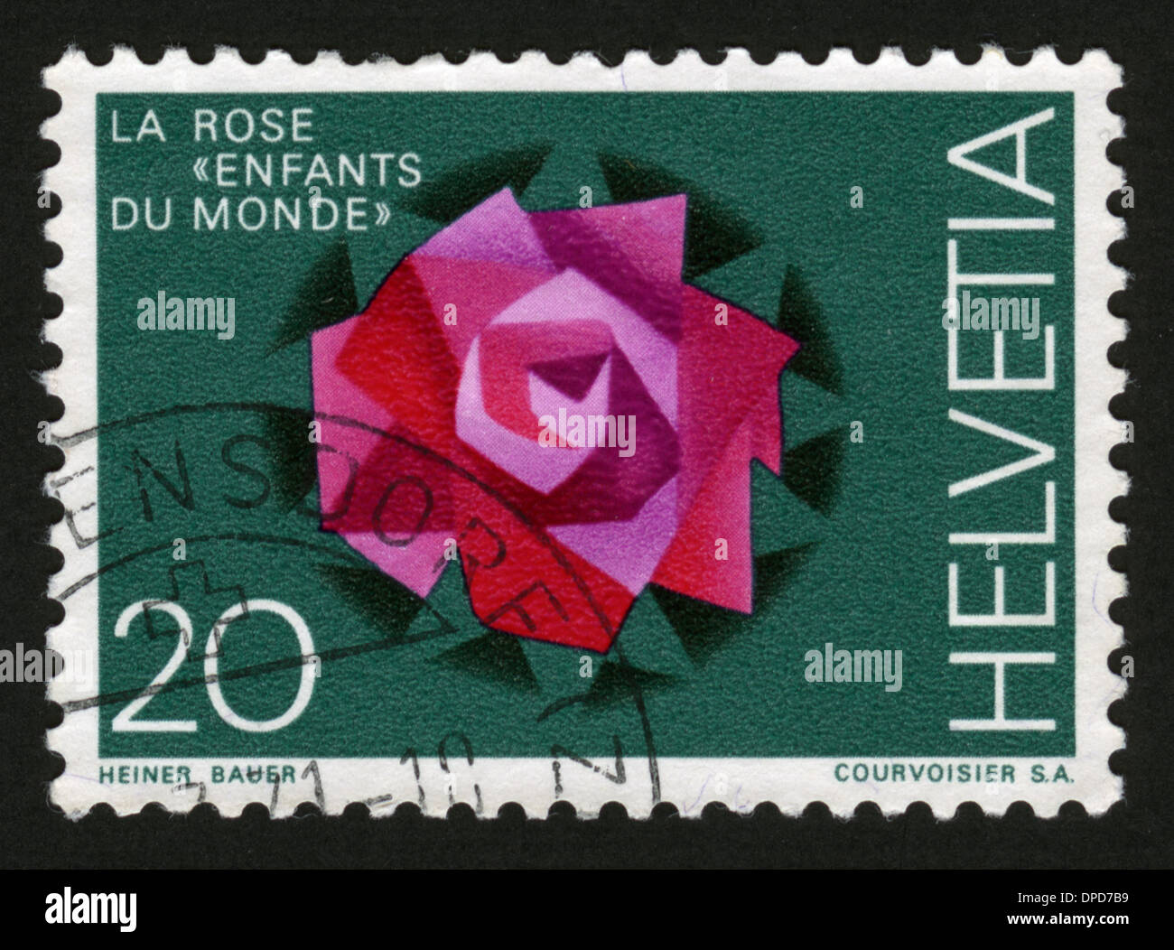 La Svizzera, Helvetia, francobollo, post mark, timbro timbro postale, Foto Stock