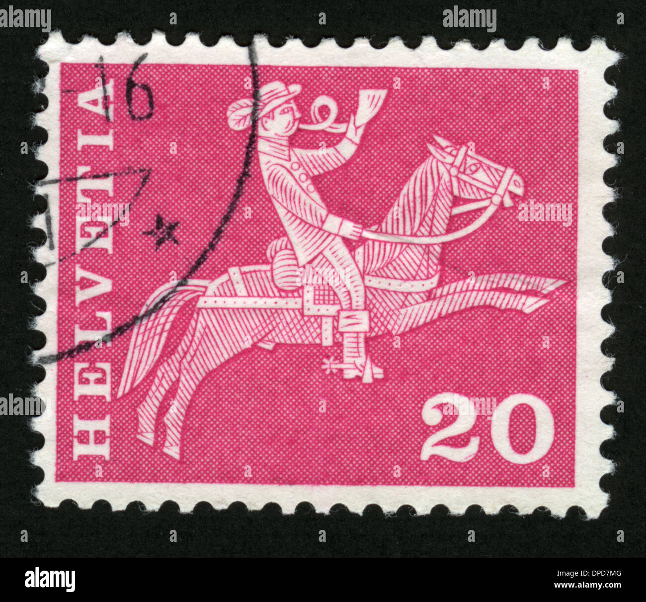La Svizzera, Helvetia, francobollo, post mark, timbro timbro  postale,horseman,montato postino Foto stock - Alamy