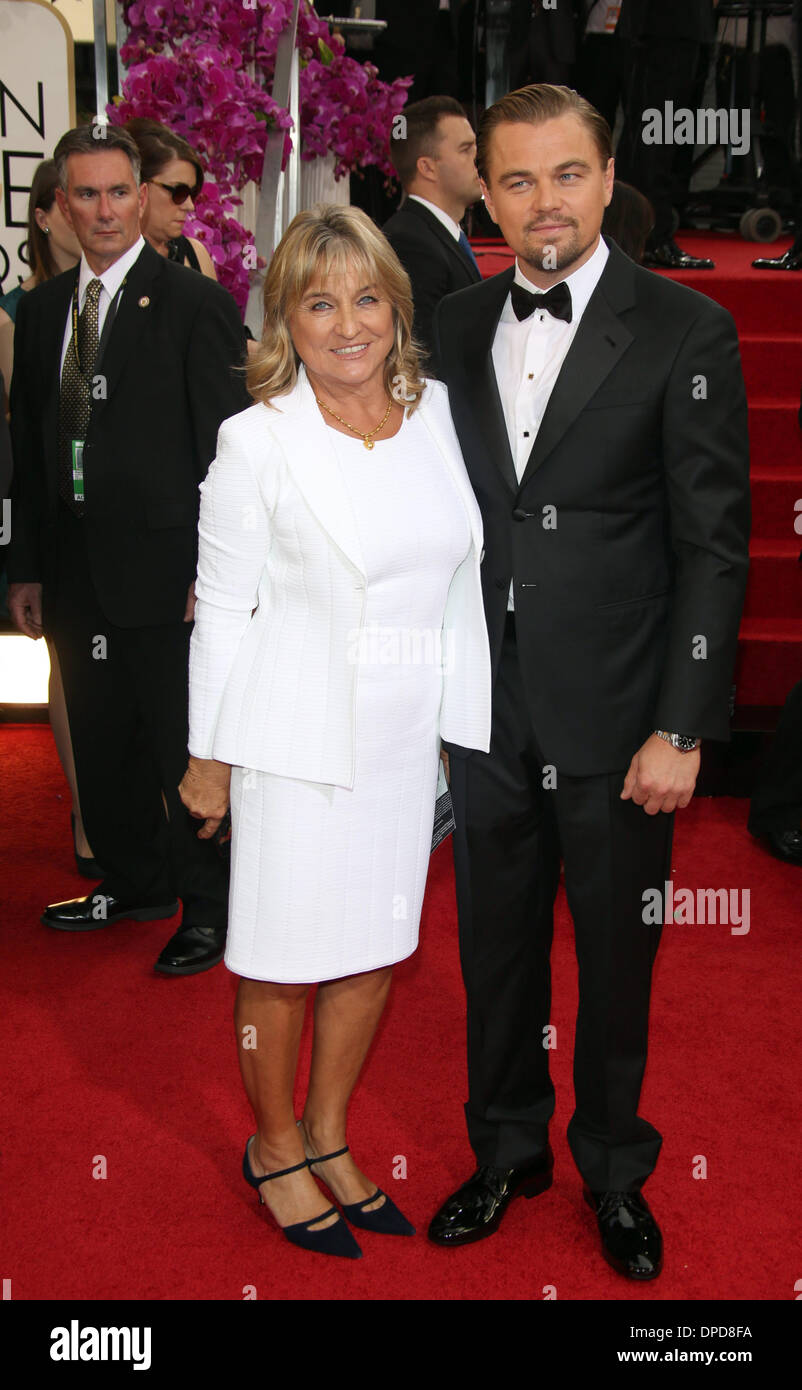 Los Angeles, Stati Uniti d'America. Il 12 gennaio 2014. Leonardo DiCaprio e madre Irmelin Indenbirken frequentare la settantunesima Annuale di Golden Globe Awards aka Golden Globes a Hotel Beverly Hilton di Los Angeles, Stati Uniti d'America, il 12 gennaio 2014. Foto: Hubert Boesl/dpa/Alamy Live News Foto Stock