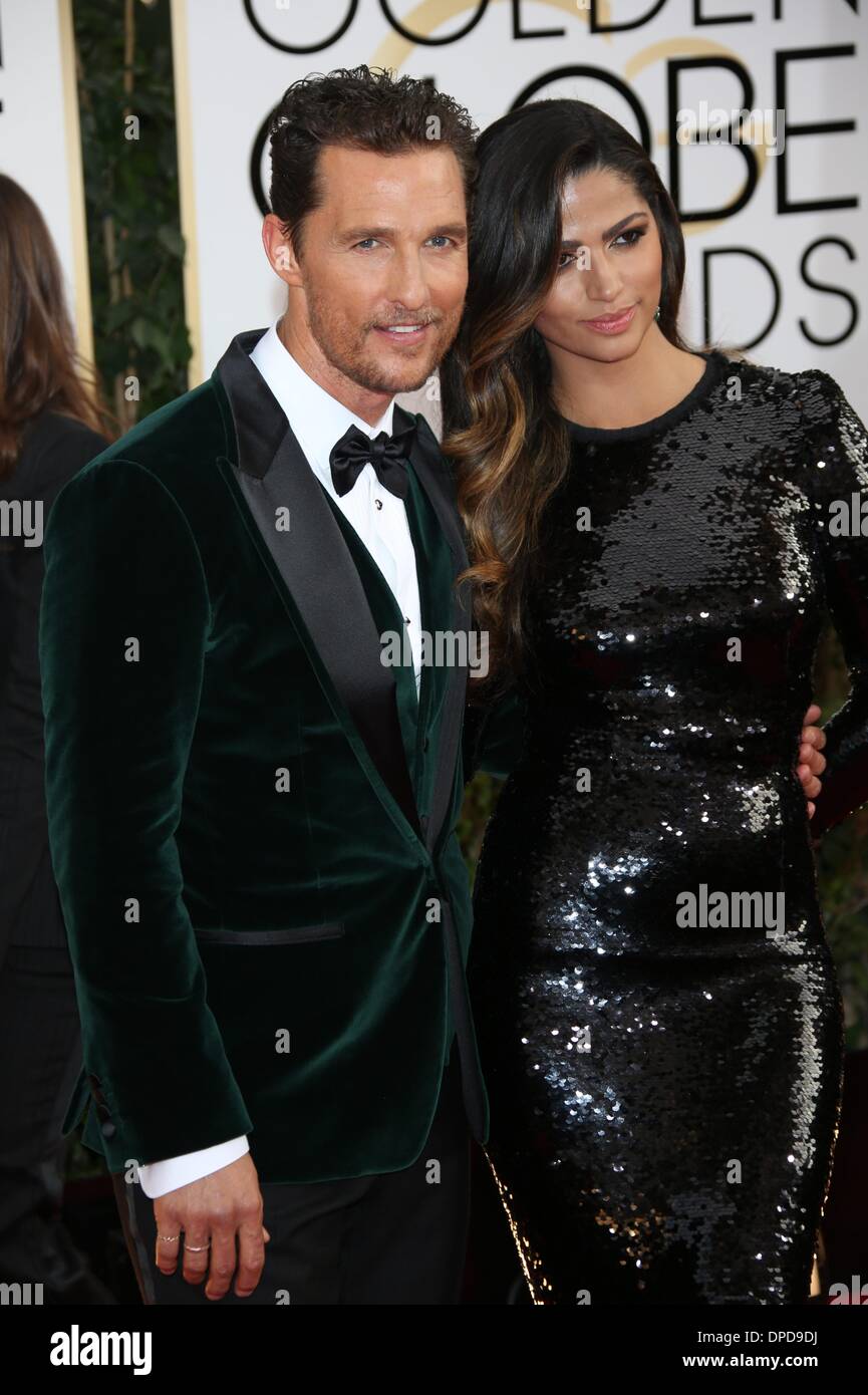 Los Angeles, Stati Uniti d'America. Il 12 gennaio 2014. Matthew McConaughey e Camila Alves frequentare la settantunesima Annuale di Golden Globe Awards aka Golden Globes a Hotel Beverly Hilton di Los Angeles, Stati Uniti d'America, il 12 gennaio 2014. Foto: Hubert Boesl/dpa/Alamy Live News Foto Stock