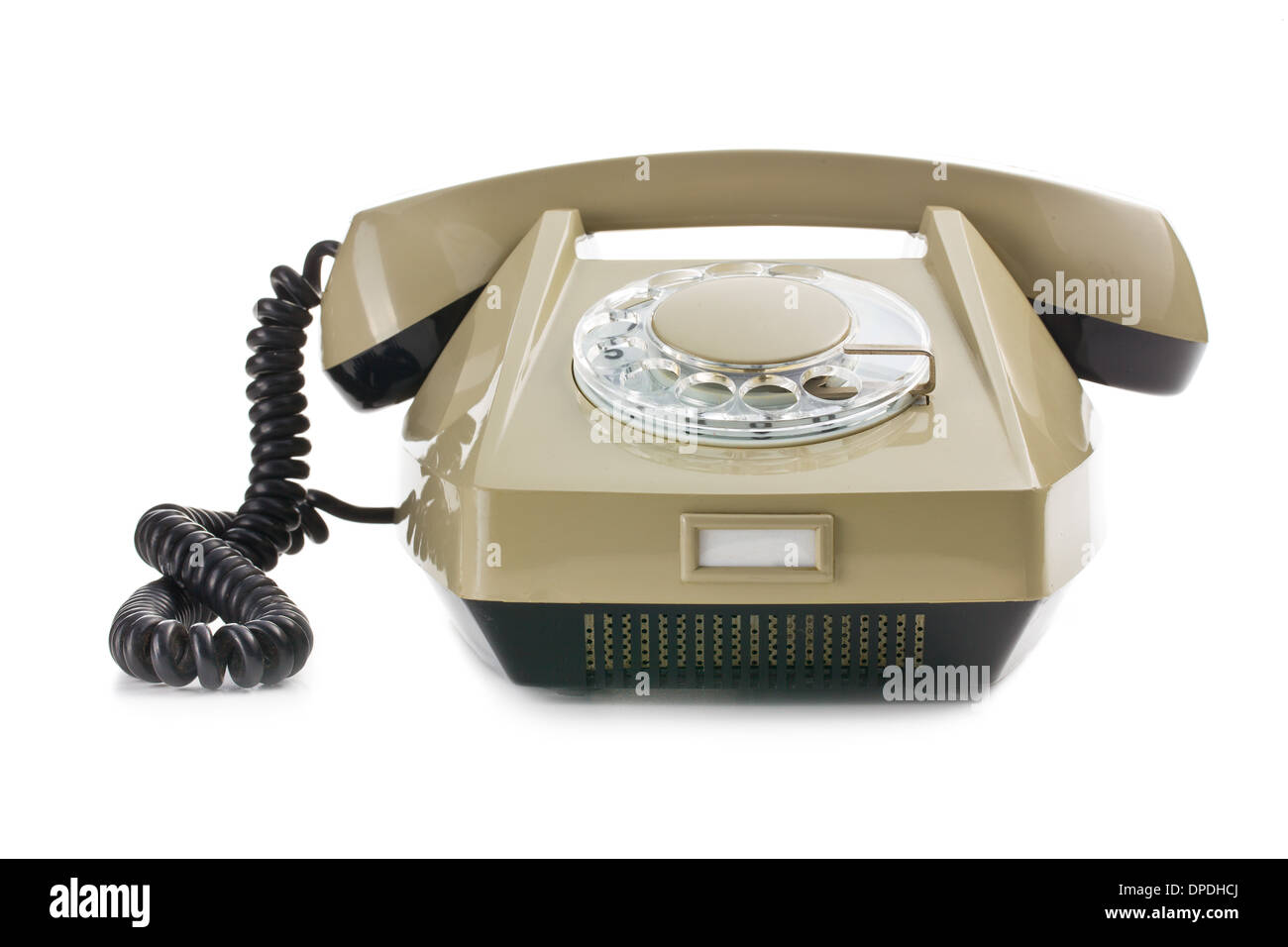 Il vecchio telefono su sfondo bianco Foto Stock