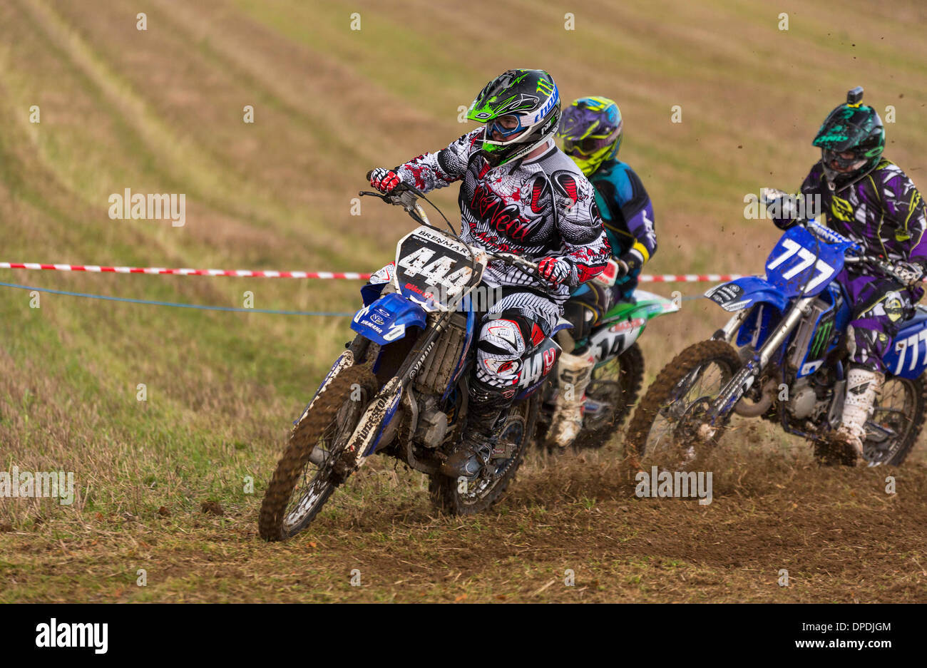 Aberdeenshire, Scotland, Regno Unito . Xii gen, 2014. Si tratta di alcune delle azioni di scene di Aberdeen di distretto e di Club di Motocross, stoppia Park Race il 12 gennaio 2014 a Fornet Farm, Lyne di Skene, Aberdeenshire, Scotalnd, Regno Unito. Credito: JASPERIMAGE/Alamy Live News Foto Stock