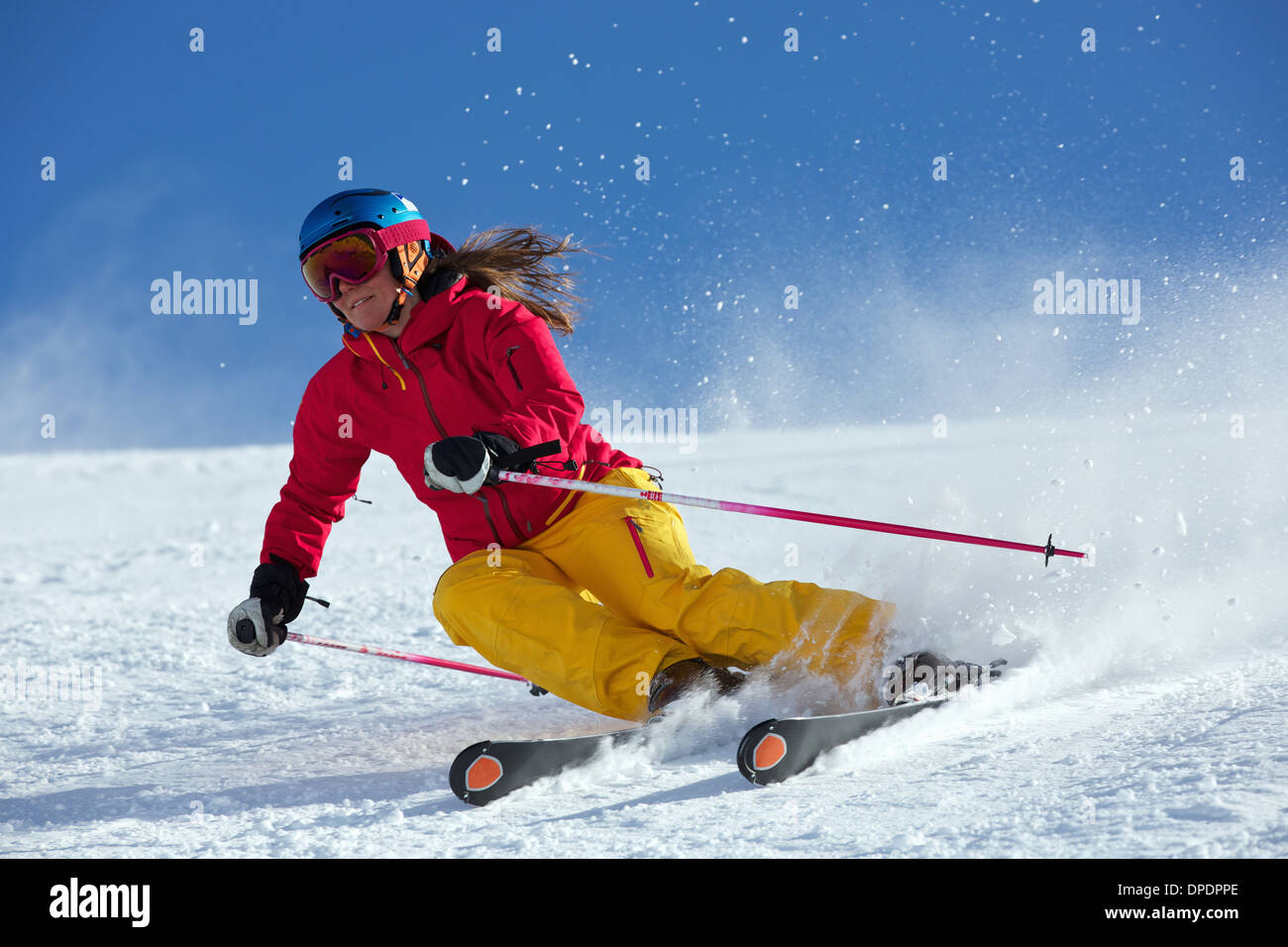 Donna di sci in Kuhtai , Tirolo, Austria Foto Stock