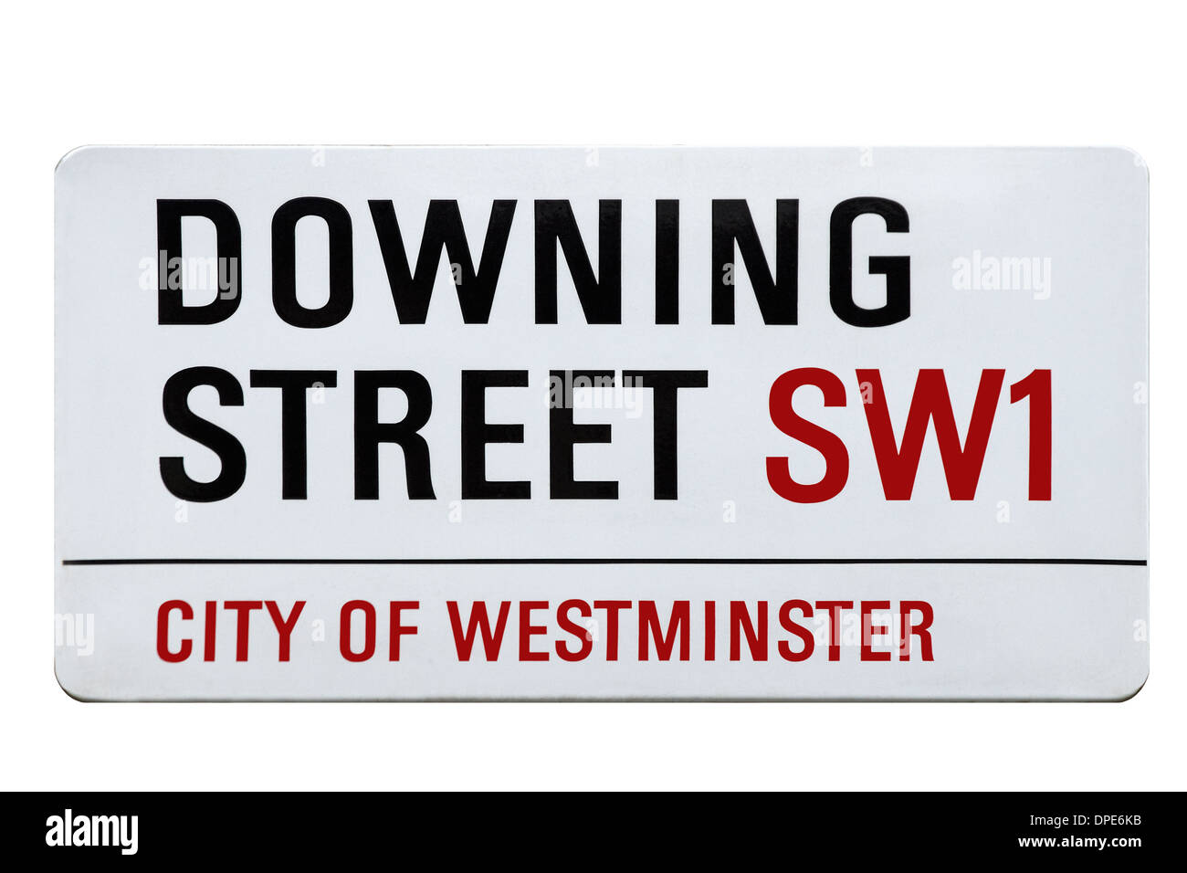 Spaccato di Downing Street segno, London, England, Regno Unito Foto Stock