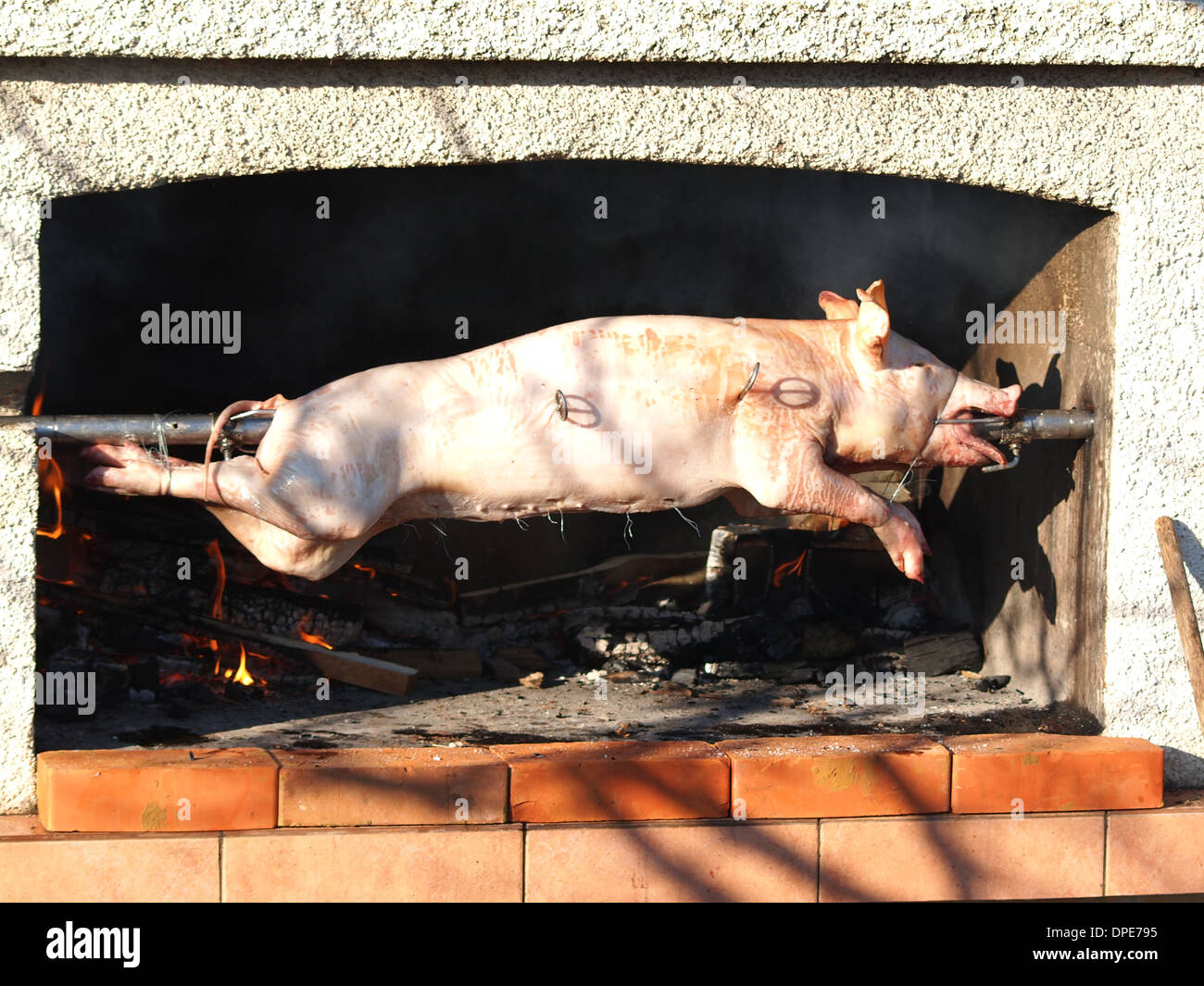 Maiale alla griglia su la puntina di incisione Foto Stock