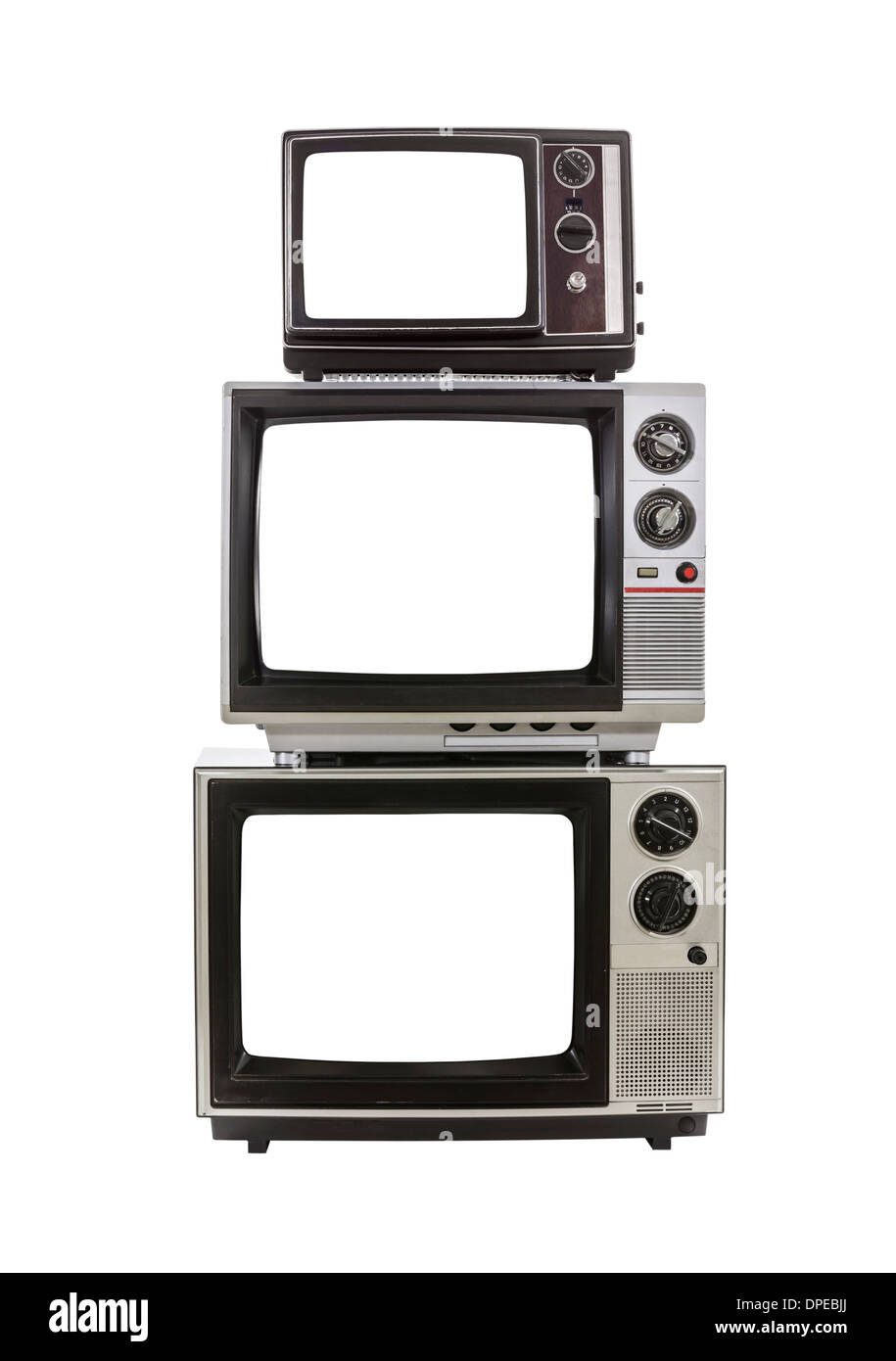 Vintage televisori con tagliare fuori gli schermi. Foto Stock
