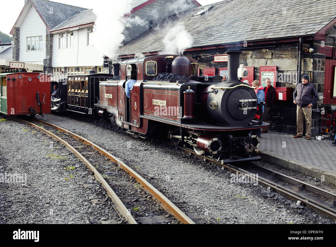 Ffestiniog railway a Portmadog, il Galles del Nord Foto Stock