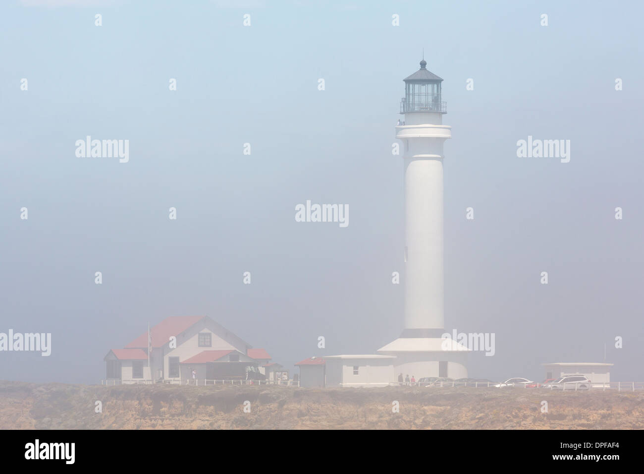 Punto Arena faro nella nebbia, Mendocino County, California, Stati Uniti d'America, America del Nord Foto Stock