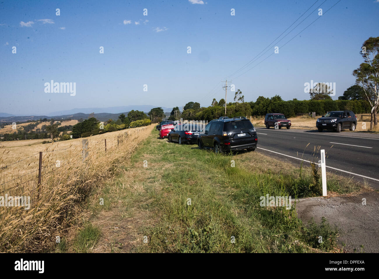 Victorian bushfires durante la canicola Gennaio 2014 temperature di 44C al di fuori del controllo di massa di canguro Panton Hill Melbourne fire Foto Stock