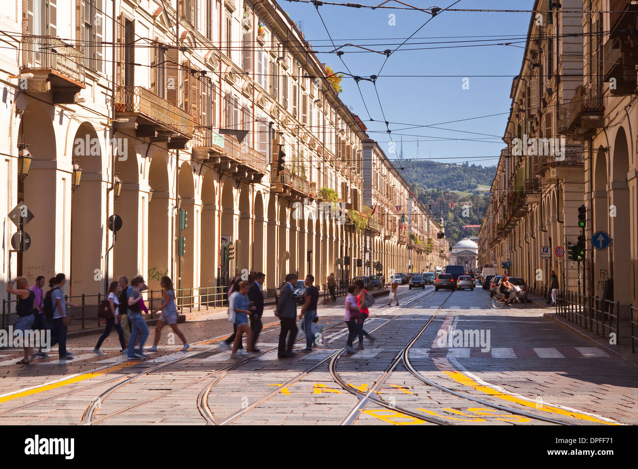 Il lungo viale di Via Po a Torino, Piemonte, Italia, Europa Foto Stock