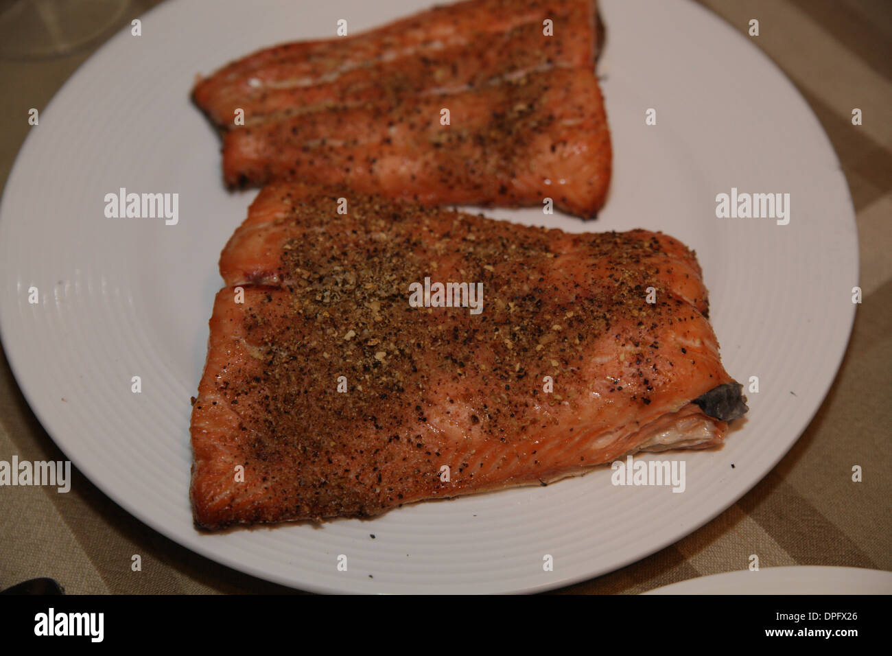 Condite filetti di salmone Foto Stock