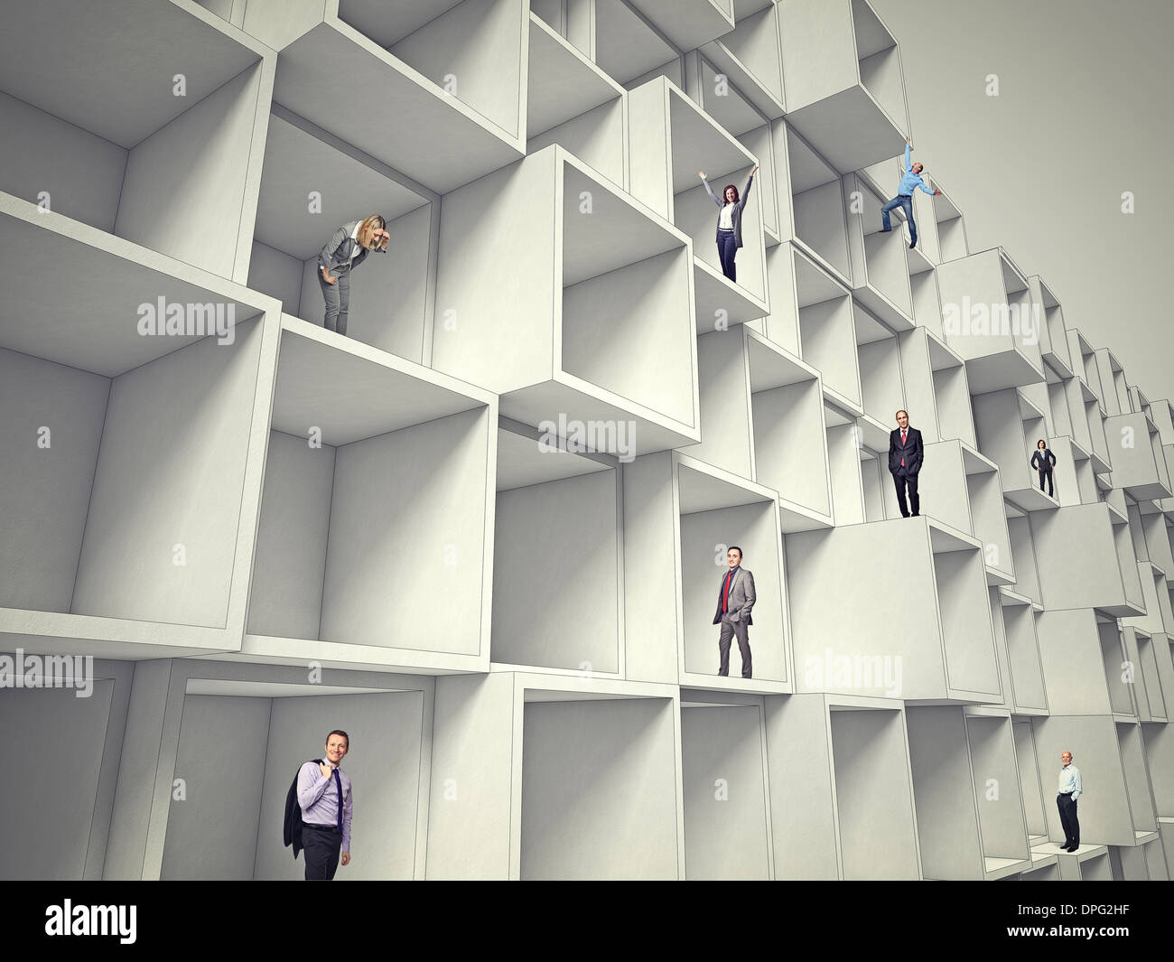 La gente di affari sul 3d architettura astratta Foto Stock