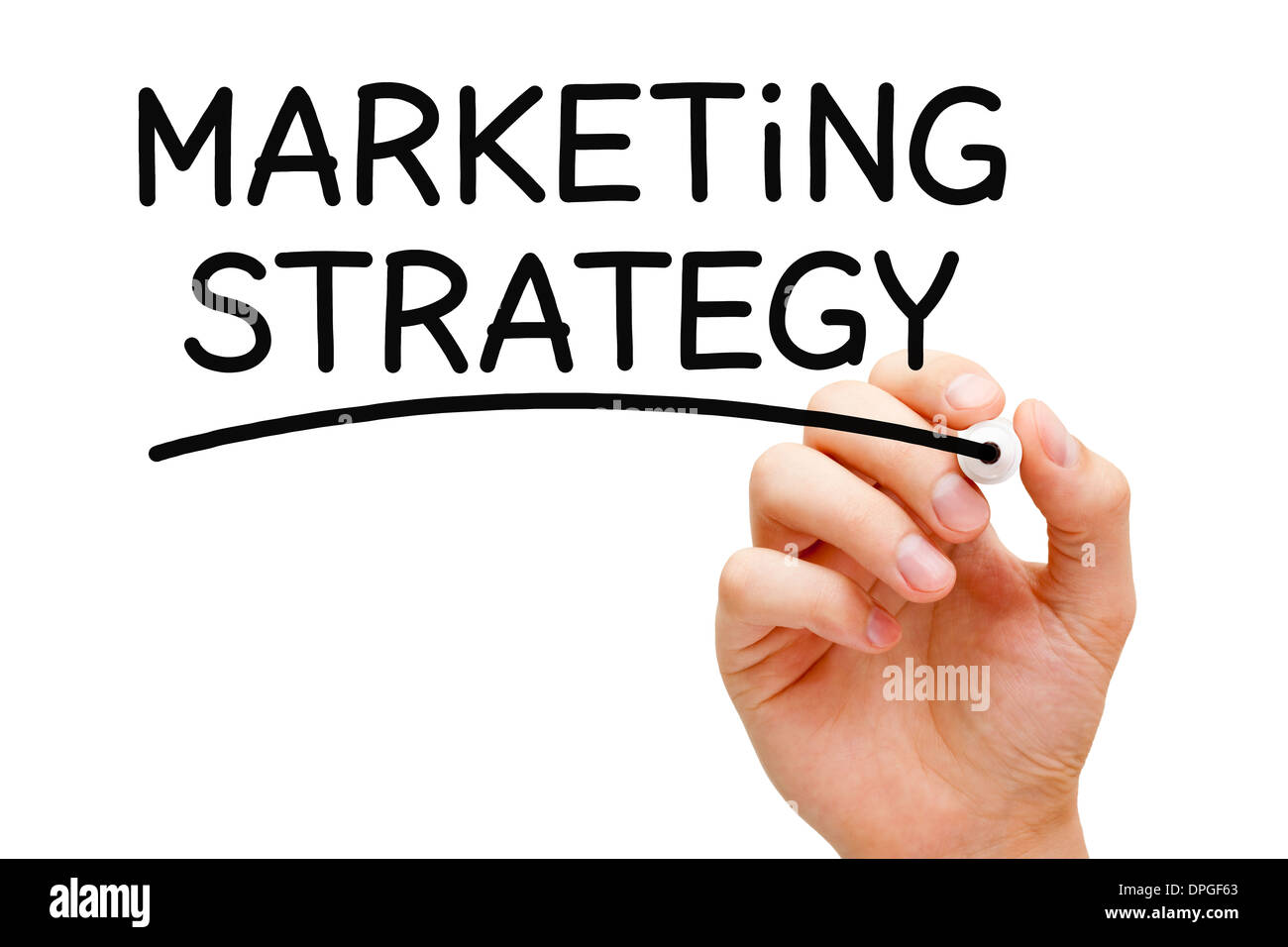 La scrittura a mano la strategia di marketing con pennarello nero su trasparente scheda di pulizia. Foto Stock