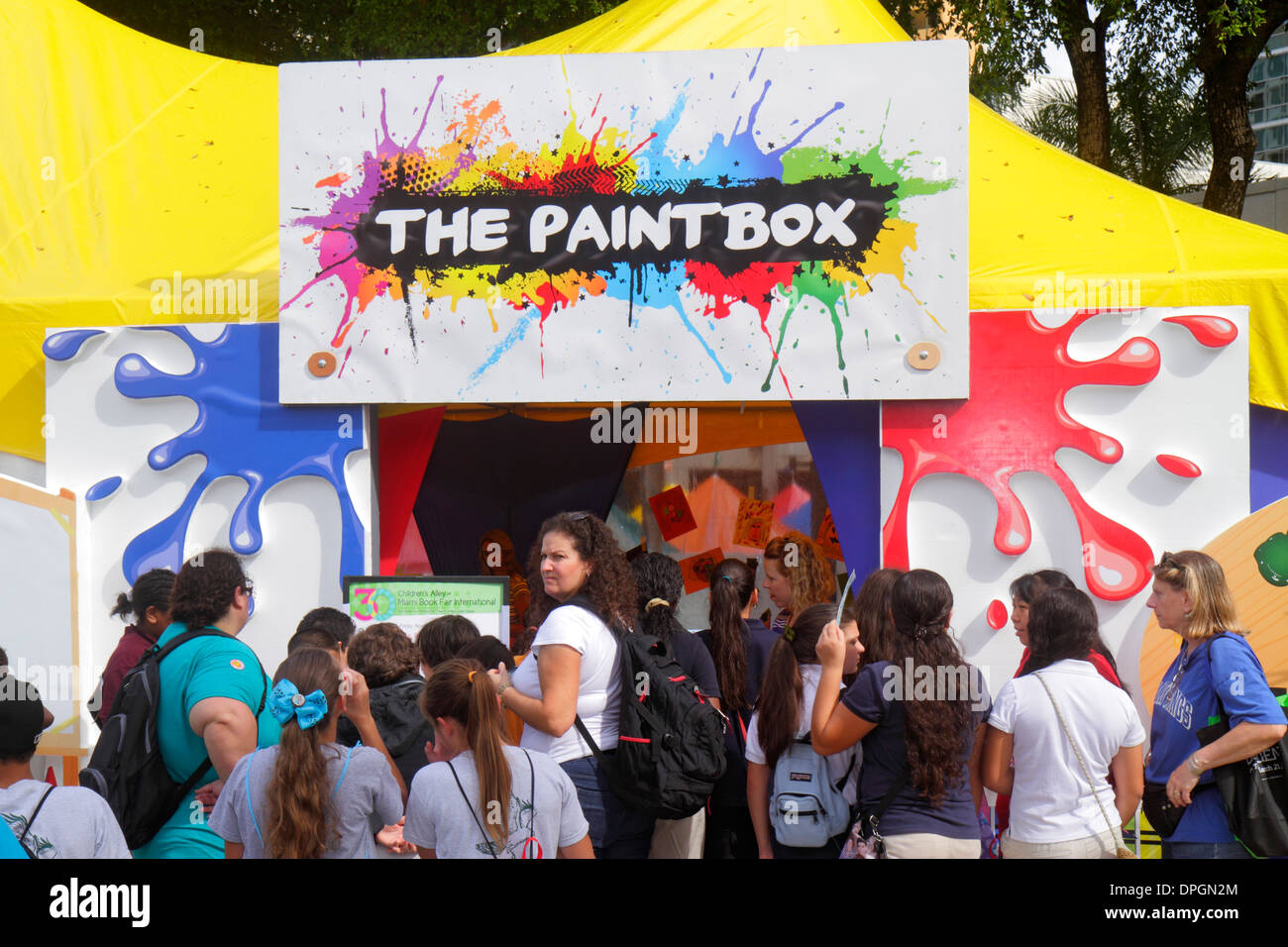 Miami Florida,Book Fair International,Miami Dade College,festival,Children's Alley,tenda,mostra collezione la Paint Box,fronte,ingresso,FL1 Foto Stock