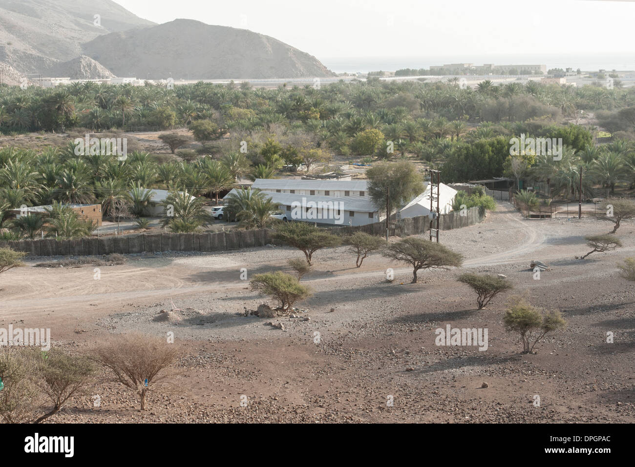 Edificio in oasi nel deserto Foto Stock