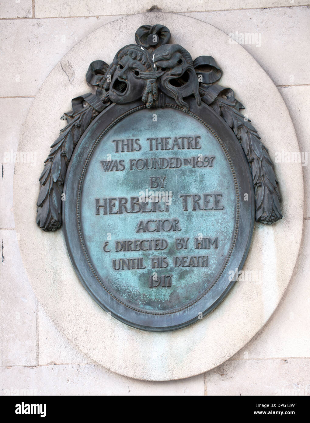 Placca a Her Majesty's theatre, Haymarket, Londra, Regno Unito. Foto Stock