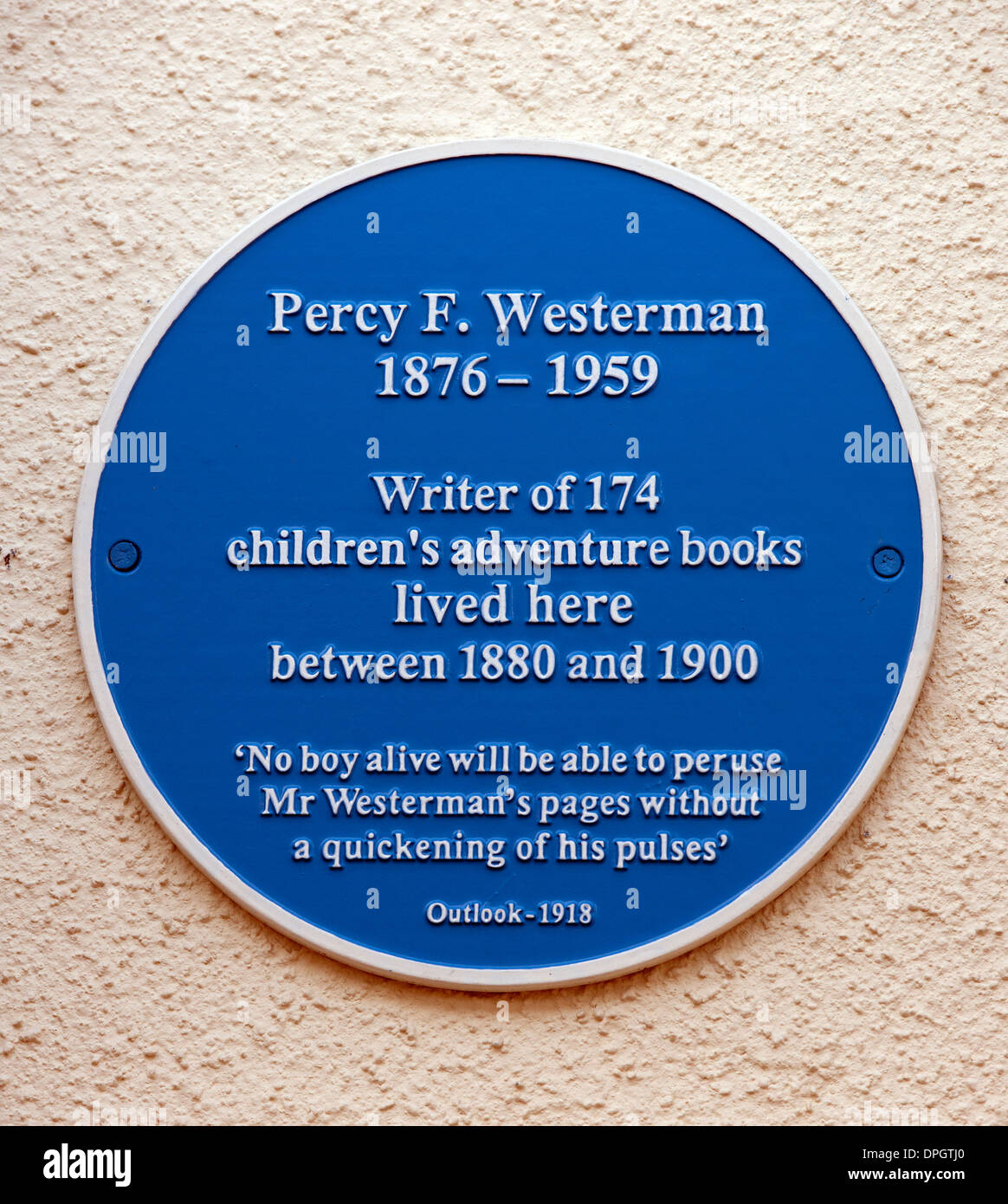 Targa blu per Percy F. Westerman 1876-1959, a 55 Campbell Road, Portsmouth, Hampshire, Inghilterra, Regno Unito. Foto Stock