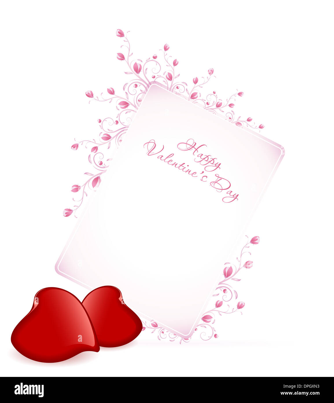 Buon San Valentino Floral caratteri tipografici - sfondo con due cuori Foto Stock