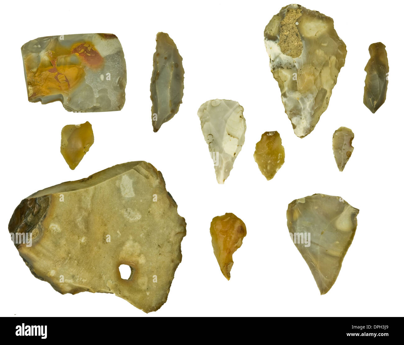 Età della pietra pietra focaia silex pietre isolato Foto Stock
