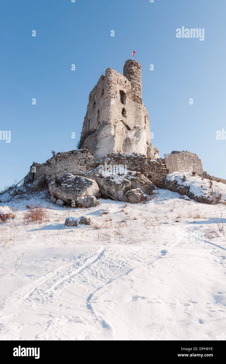 Rovine del Castello di Mirow in inverno, Polonia Foto Stock