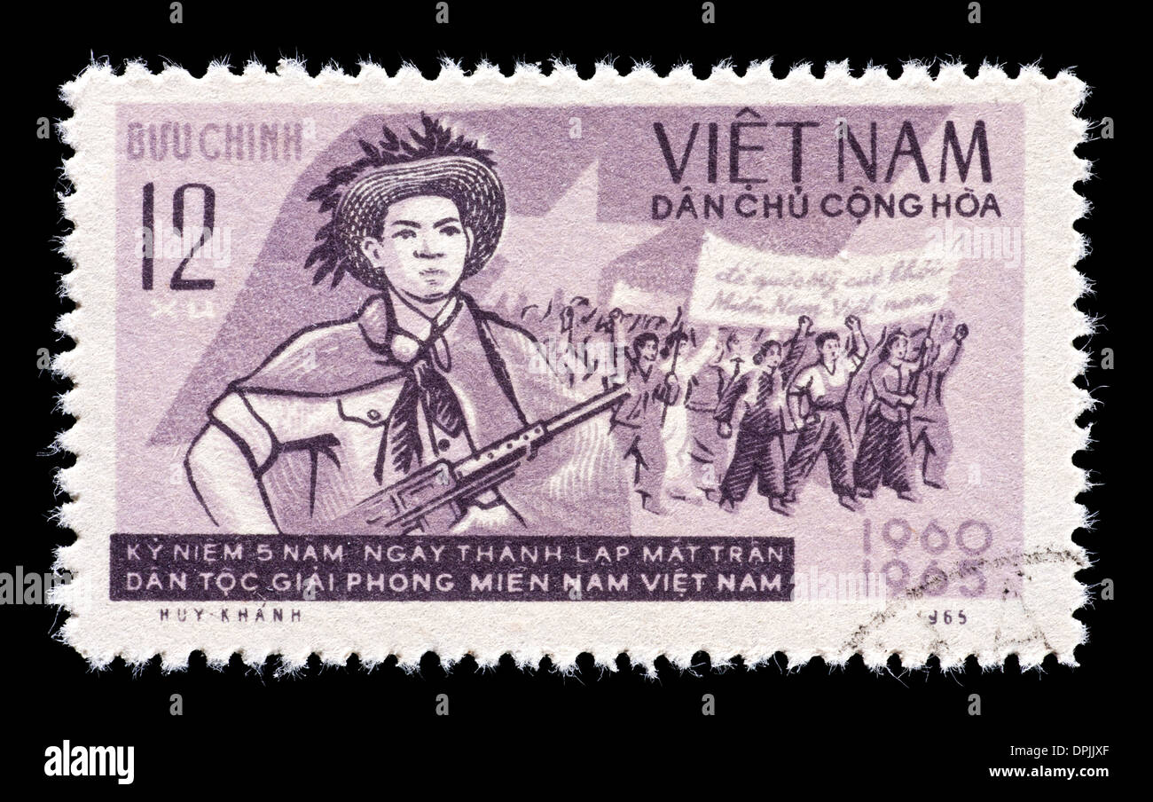 Francobollo dal Vietnam raffigurante il Vietnam del Sud Liberation Front. Foto Stock