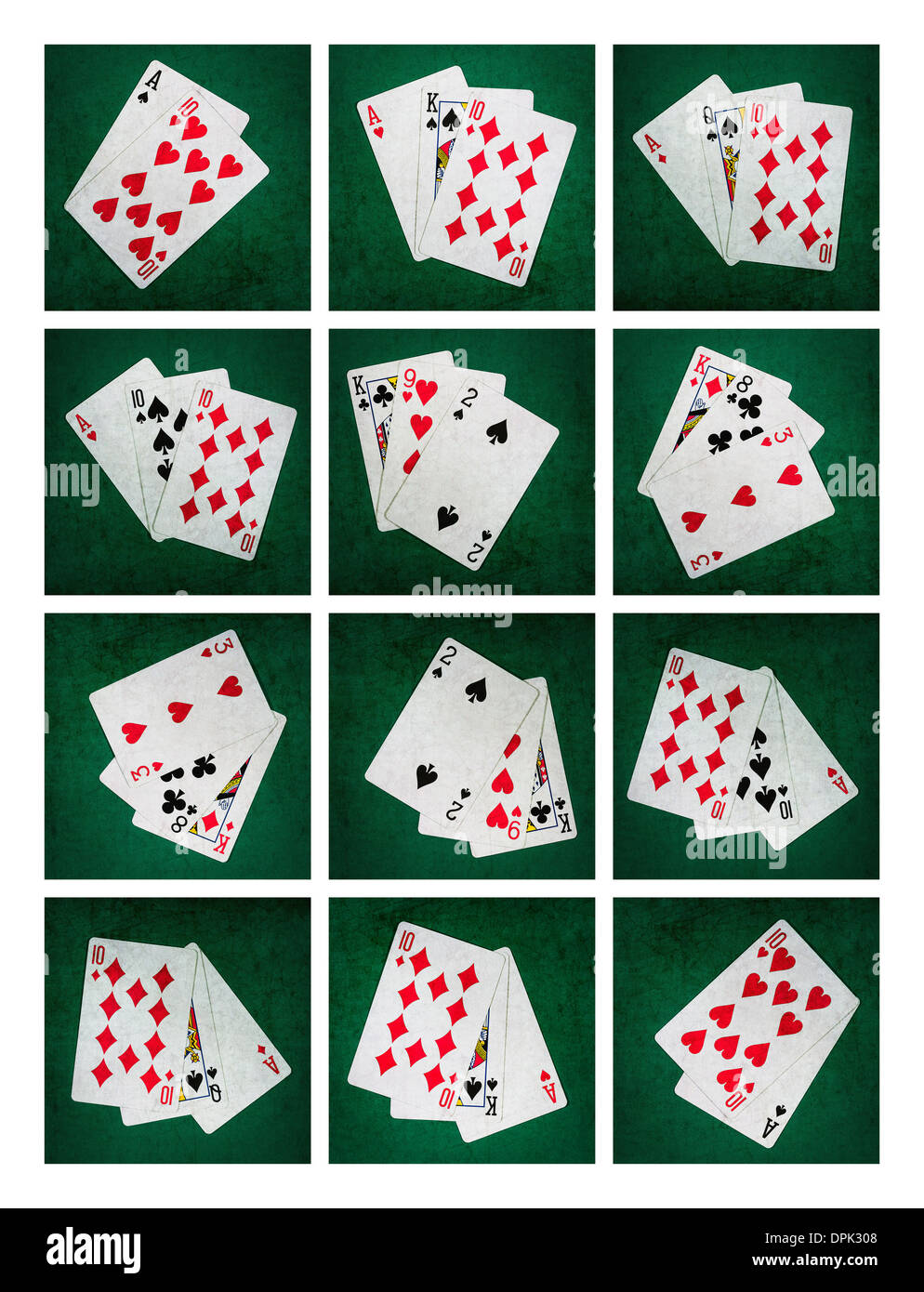 Collage - Carta di Ventuno. Collage di dodici fotografie di sei blackjack  ventuno combinazioni di punti Foto stock - Alamy