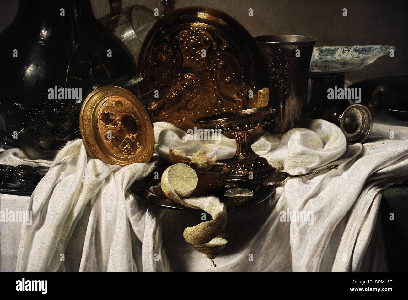 Jan Den Uyl (1595/96-1640). Pittore olandese. Ancora in vita con peltro e lunghi e sottili di vetro in una nicchia della parete, 1639-1640. Foto Stock