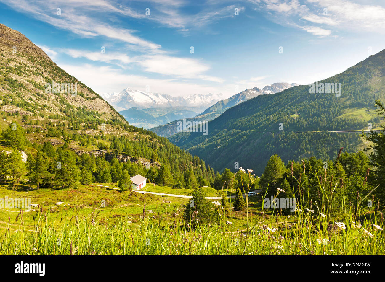 Alpi svizzere visto dal Passo del Sempione in Svizzera il confine italiano Foto Stock
