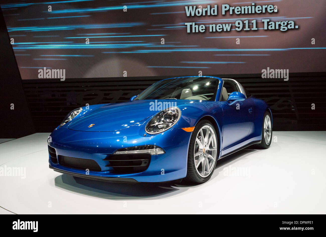 Detroit, Michigan, Stati Uniti d'America. Il 13 gennaio 2014. North American International Auto Show la Porsche 911 Targa premiere mondiale al 2014 Detroit Auto Show. Credito: Giuseppe Heroun/Alamy Live News Foto Stock