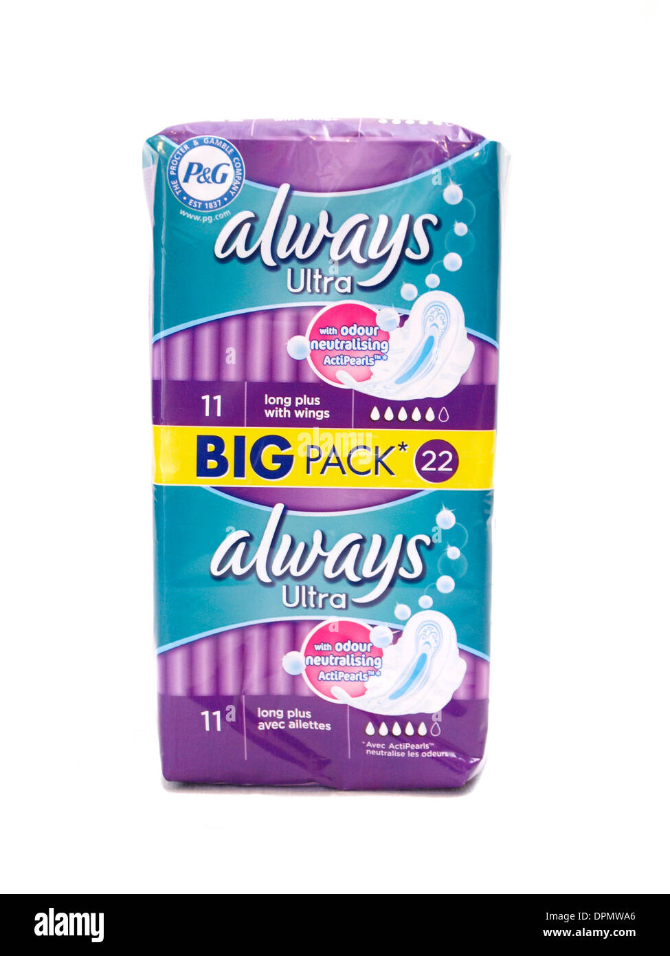 Always Ultra assorbenti igienici su sfondo bianco Foto Stock