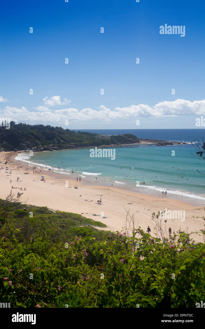 Spiaggia di acqua dolce con surfers in oceano spiagge settentrionali Warringah Sydney New South Wales AUSTRALIA Foto Stock