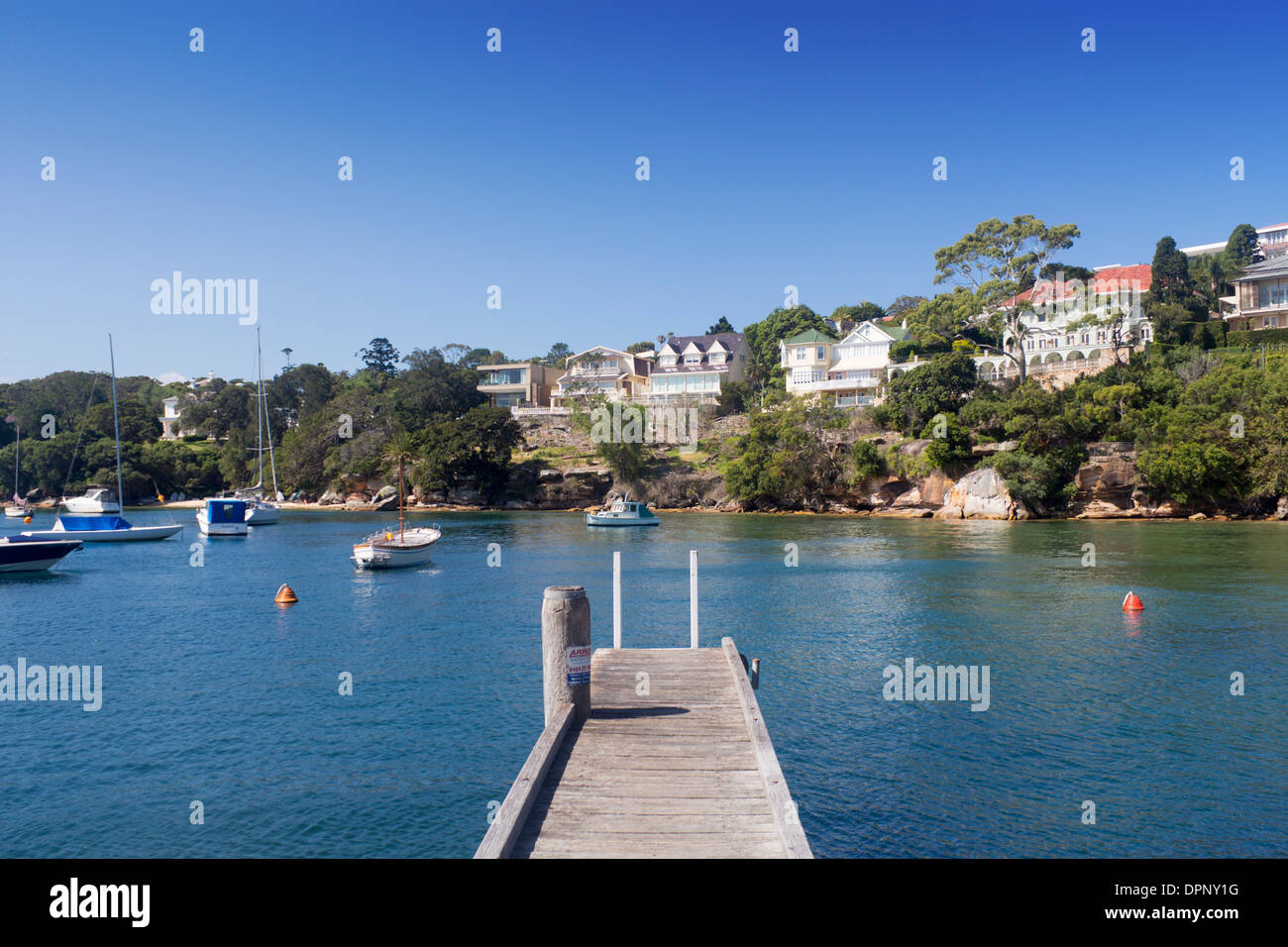 Jetty rivolta verso l Hermitage Foreshore Vaucluse sobborghi Orientali Sydney Harbour Parco Nazionale di Sydney New South Wales NSW Australia Foto Stock