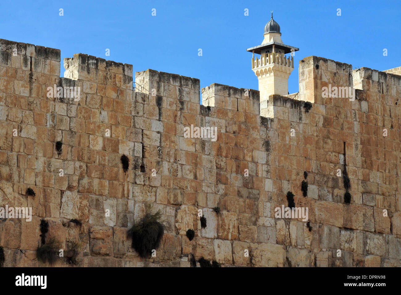 Dic 10, 2008 - Gerusalemme, Israele - El Aqsa moschea. Le imponenti mura della città vecchia di un impressionante unione di medievale e medio orientale caratteristiche architettoniche, è tra Gerusalemme più caratteristiche sorprendenti. Le pareti sono state commissionate dal sultano ottomano Solimano il Magnifico, che ha investito molto nello sviluppo di Gerusalemme nel corso del XVI secolo. La parete roughl Foto Stock