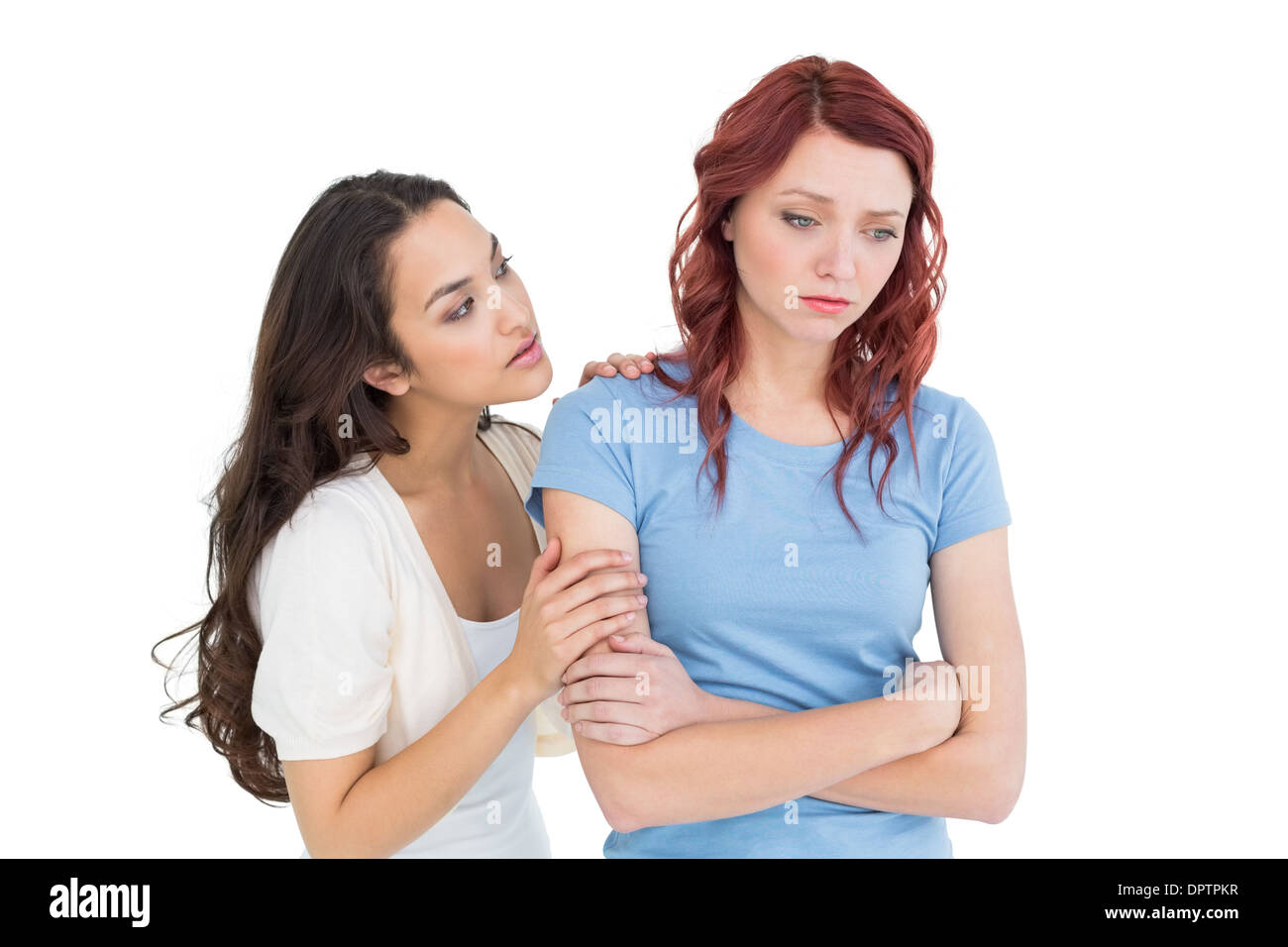 Giovane donna femmina consolante amico Foto Stock