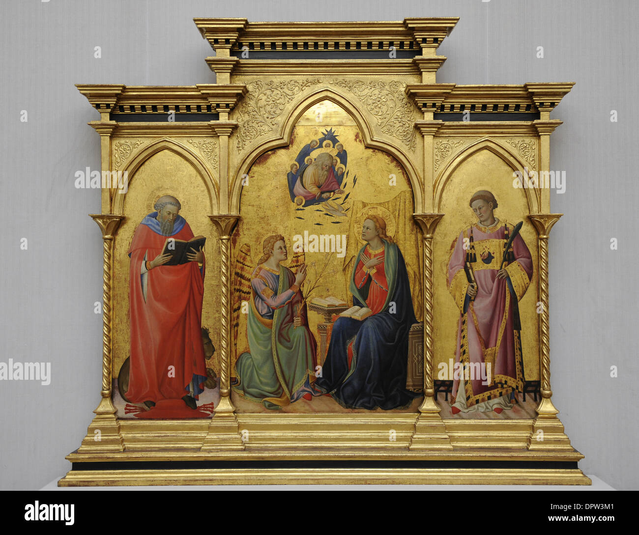 Paolo Schiavo (1397-1478). Pittore fiorentino. Trittico. Dettaglio dell'Annunciazione. Gemaldegalerie. Berlino. Germania. Foto Stock