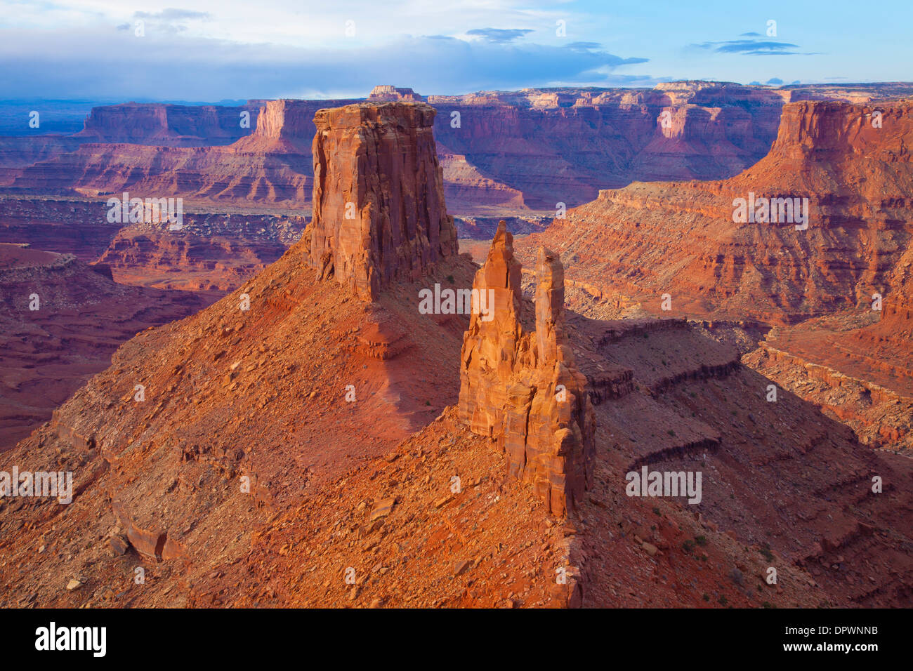 I pinnacoli di sunrise, Marlboro punto di vista, il Parco Nazionale di Canyonlands e BLM land, il Fiume Colorado Foto Stock